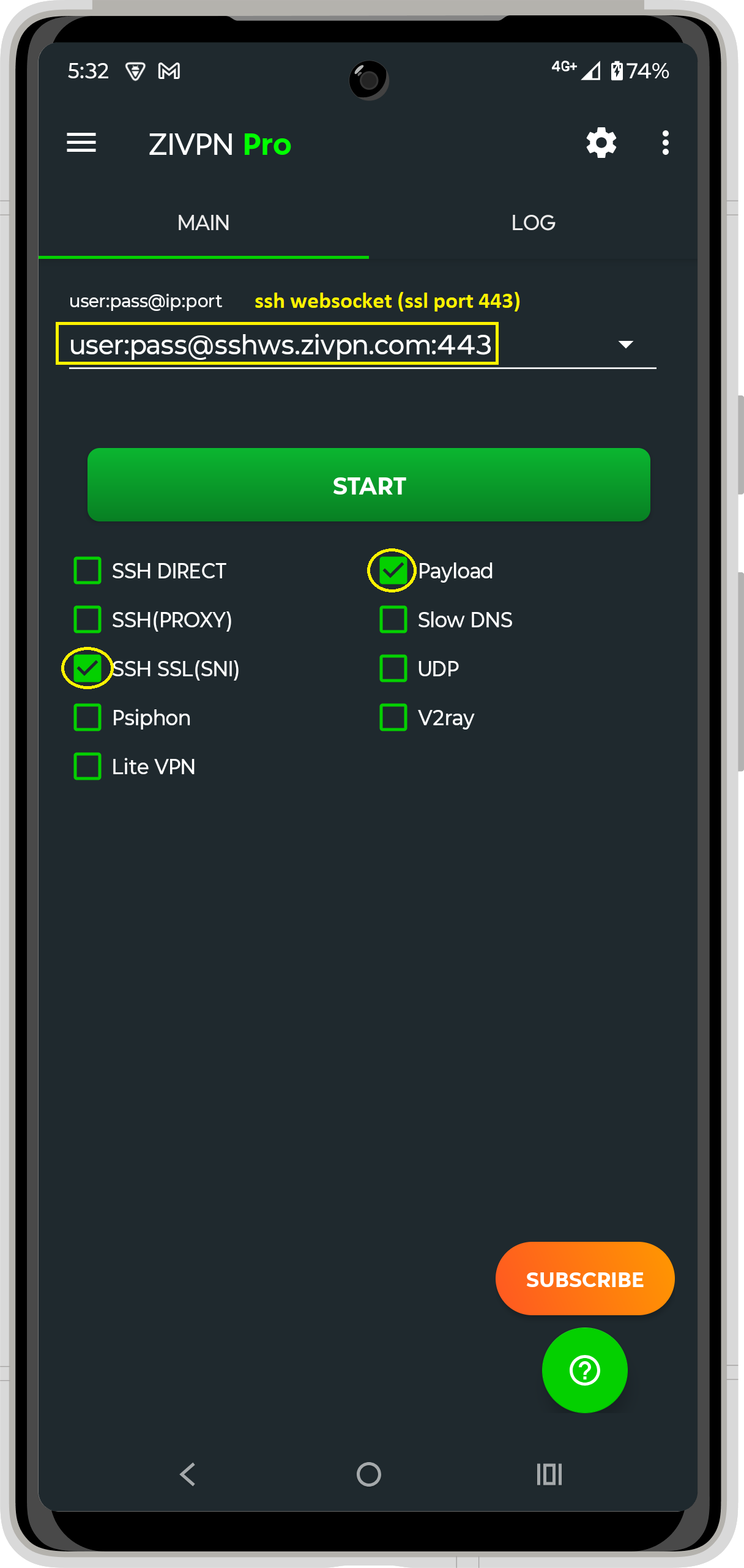 SSH SSL (SNI) + Payload Setup Step 4